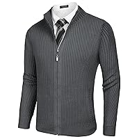 Men's Full Zipper Cardigan Slim Fit Knitted Sweater Casual Stand Collar with Pockets