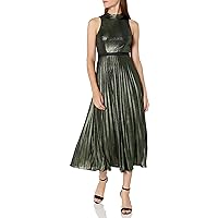 Donna Morgan Women's Stretch Foil Pleated Skirt Halter Dress