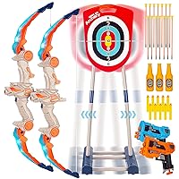 2 Pack Bow and Arrow Set for Kids（Electric Moving Target）, Light Up Archery Set with 14 Suction Cup Arrows, Outdoor Games for Kids, Toys for 5 6 7 8 9 10 11 12 Year Old Boys Girls