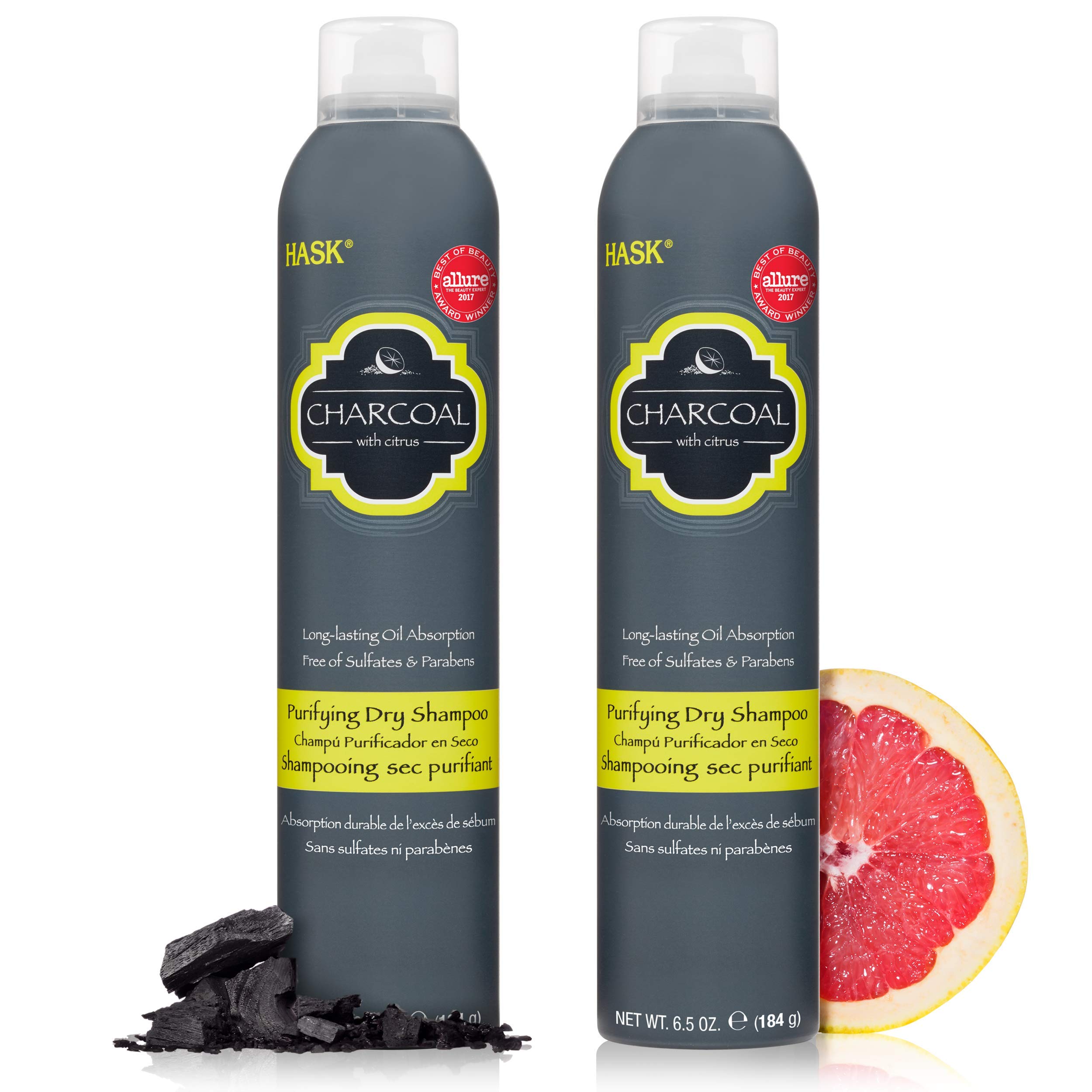 HASK Charcoal Clarifying Dry Shampoo Kits for all hair types, aluminum free, no sulfates, parabens, phthalates, gluten or artificial colors (6.5oz-Qty2)