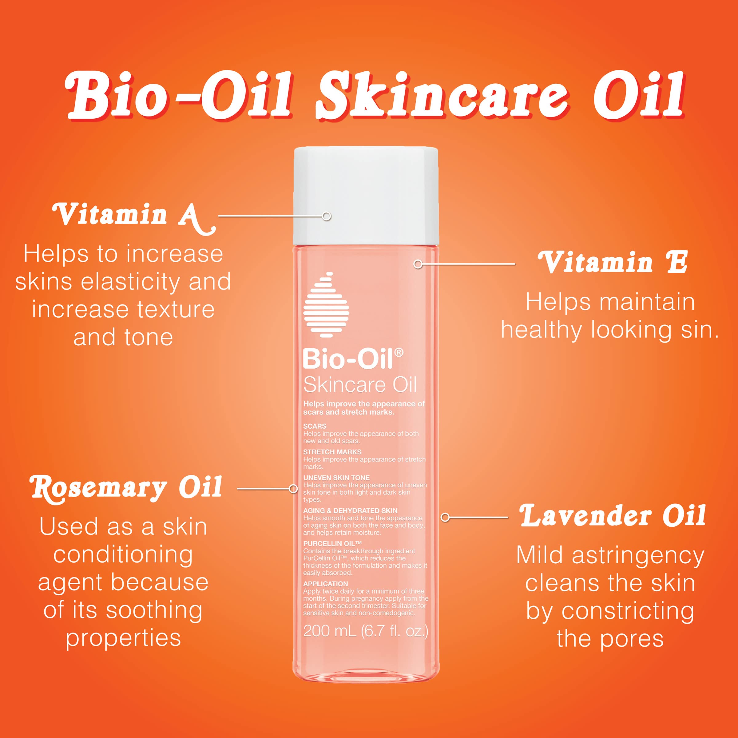 Bio-Oil Skincare Moisturizer with Vitamin E, for Scars and Stretchmarks, Face Serum and Body Moisturizer for Dry Skin, Non-Greasy, Dermatologist Recommended, Non-Comedogenic, with Vitamin A, 6.7 oz