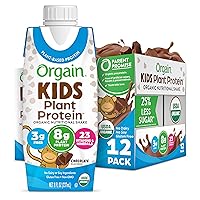 Orgain Organic Nutritional Vegan Protein Shake, Chocolate - 8g Plant Based, Kids Snacks, 23 Vitamins & Minerals, Fruits & Vegetables, Soy & Gluten Free, Non GMO, 8 Fl Oz (Pack of 12)