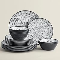 24PCS Bohemia Gray Melamine Plastic Dinnerware Sets for 8,Outdoor Plates and Bowls Sets for 8 (Gray)