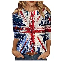 Tops for Women,Crew Neck Casual Print Graphic Shirt Womens 3/4 Sleeve Tops Going Out Tops for Women