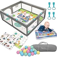 Baby Playpen with Mat Included - Baby Play Yard Tummy Time Water Mat, Hand Rings, 30 Pitballs & Storage Bag - Baby Fence Play Area for Indoor Outdoor, Large Playpen for Babies and Toddlers