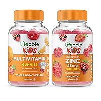 Lifeable Multivitamin Kids + Zinc 25mg Kids, Gummies Bundle - Great Tasting, Vitamin Supplement, Gluten Free, GMO Free, Chewable Gummy