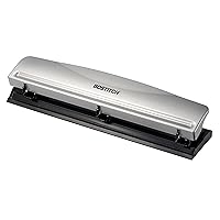 Bostitch Office Premium 3 Hole Punch, 12 Sheet Capacity, Metal, Rubber Base, Easy-Clean Tray, Silver