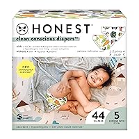 The Honest Company Clean Conscious Diapers | Plant-Based, Sustainable | So Delish + All The Letters | Club Box, Size 5 (27+ lbs), 44 Count