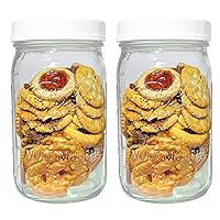 Wide Mouth Mason Jars 32 oz - (2 Pack) - Ball Wide Mouth 32-Ounces Quart Mason Jars with White M.E.M Food Storage Plastic Lids, Caps Fit Ball and Kerr Wide Mouth - For Storage, Freezing, Leak Proof,