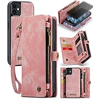 ZORSOME Wallet Case Cover for iPhone 12 Mini,2 in 1 Detachable Premium Leather PU with 8 Card Holder Slots Magnetic Zipper Pouch Flip Lanyard Strap Wristlet for Women Men Girls,Pink