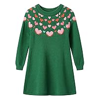 LittleSpring Girls Sweater Dress Long Sleeve Crewneck Heart Print Knit Dresses Soft