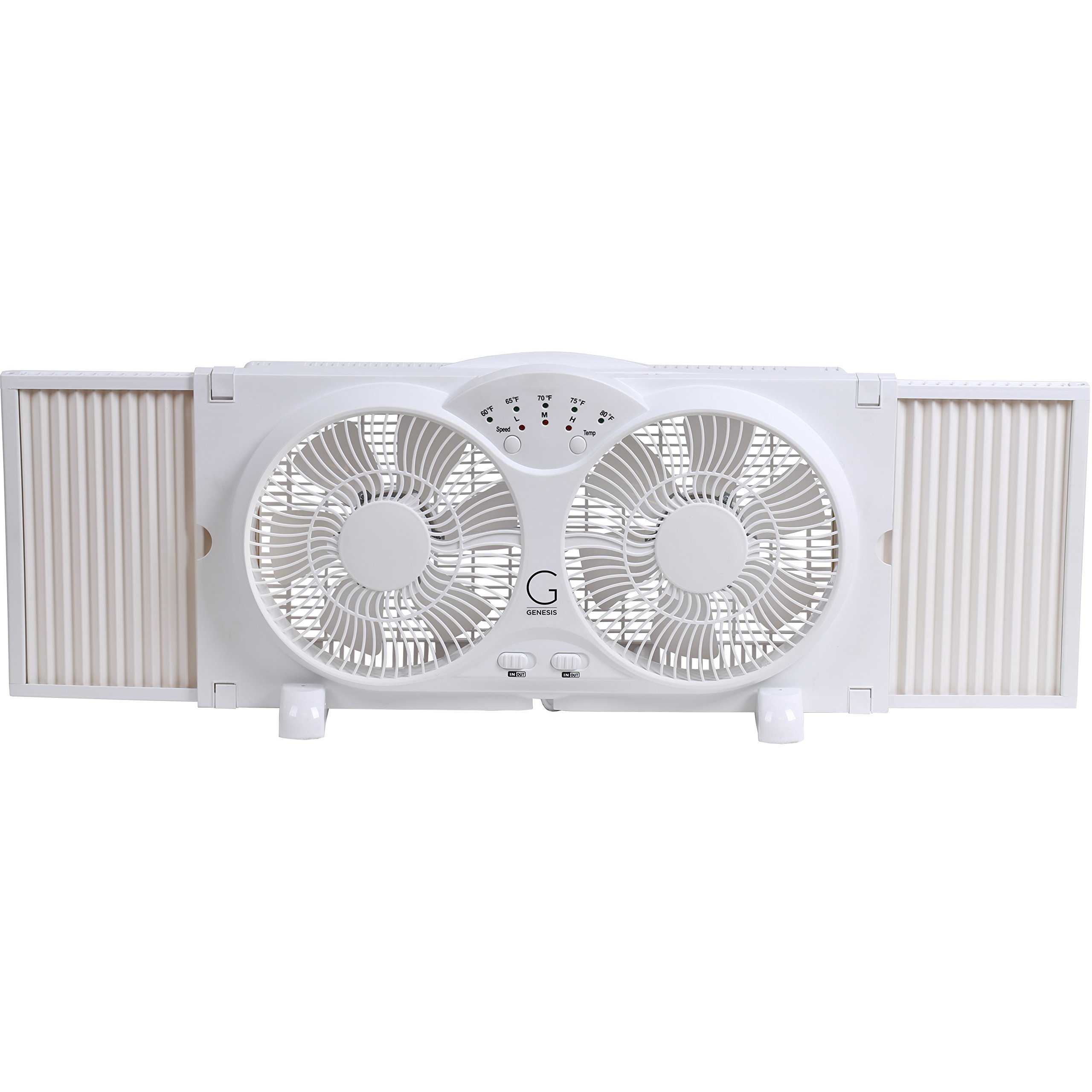 Genesis Twin Fan High Velocity Reversible AirFlow Fan, LED Indicator Lights Adjustable Thermostat & Max Cool Technology, ETL Certified, White (A1WINDOWFAN)