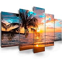 Abstract Ocean Photo Painting Poster Printed Abstract Landscape Blue Sky Screen Beautiful Ocean Beach Wall Art Canvas Print Framed Picture Painting for Room Home Decorations (C-5pcs,80