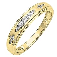 Dazzlingrock Collection 0.15 Carat (ctw) Round Diamond Cross Design Mens Band, 18K Yellow Gold Plated Sterling Silver