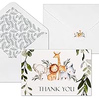 50 Pack Jungle Safari Greenery Thank You Cards, Cute Thank You Notes with Envelopes & Stickers, Baby Shower, Birthday any Occasion Large Size 4x6 Gratitude For Party, Children Stationery