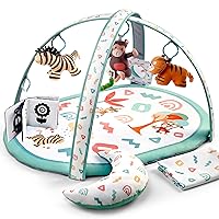 Kompoll Baby Play Gym 7 in 1 Baby Activity Gym Mat 0-12 Months with 2 Washable Covers with 6 Toys Non-Slip Playmat Baby Tummy Time Mat for Early Sensory Exploration and Motor Skill Development (White)