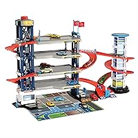 DICKIE TOYS: Parking Garage Playset with 4 Die-Cast Cars and Die-Cast Helicopter, Four Roomy Parking Levels, Light and Sound Effects, for Ages 3 and up