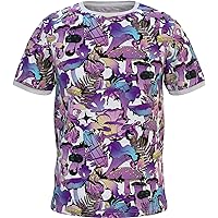Cotton T-Shirt Outfit Casual Trippy Colorful Print Graffiti Aliens Sleeve Psychedelic Pattern Hippie Fitted Crew Neck