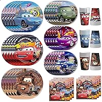 Cars Birthday Party Supplies 120pcs Disposable Cars Paper Plates and Napkins for Party Decorations Cups Tablecloth for Boys Girl Birthday Decor, Serve 30