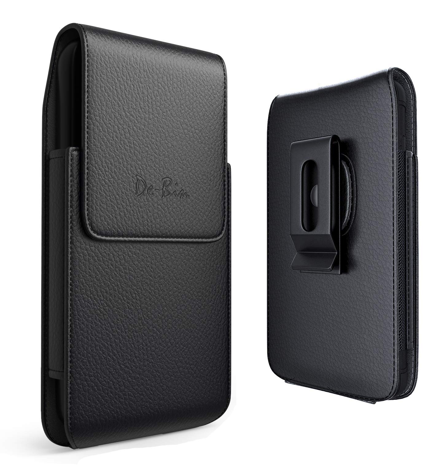 De-Bin Phone Holster Designed for iPhone 12 Pro Belt Holder Pouch Carrying Case Vertical and Horizontal Sleeve Holder Swivel Belt Clip Fit Apple iPhone 12 Pro / 12 / 11 / XR with other Case on - Black