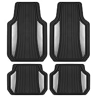 ChromeTech Car Floor Mats Full Set - Durable Rubber Floor Mats for Cars with Two Tone Accent, All Weather Interior Protection for Front and Rear with Non-Slip Backing, Silver Chrome