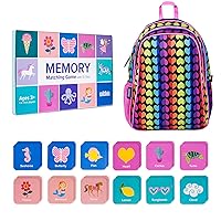 Wildkin 15-inch Backpack and Girls Memory Matching Game (72 pc) Bundle: Boost Memory Educational Card, and Comfortable Kids Backpack (Rainbow Hearts)
