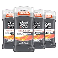 Dove Men+Care Aluminum-Free Deodorant Tropical Costa 4 Count for a Long-Lasting Scent, with 72H Odor Protection, 3.0 oz