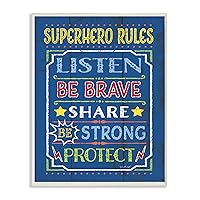 The Kids Room by Stupell Superhero Rules Listen On Blue Rectangle Wall Plaque, 11 x 0.5 x 15, Proudly Made in USA