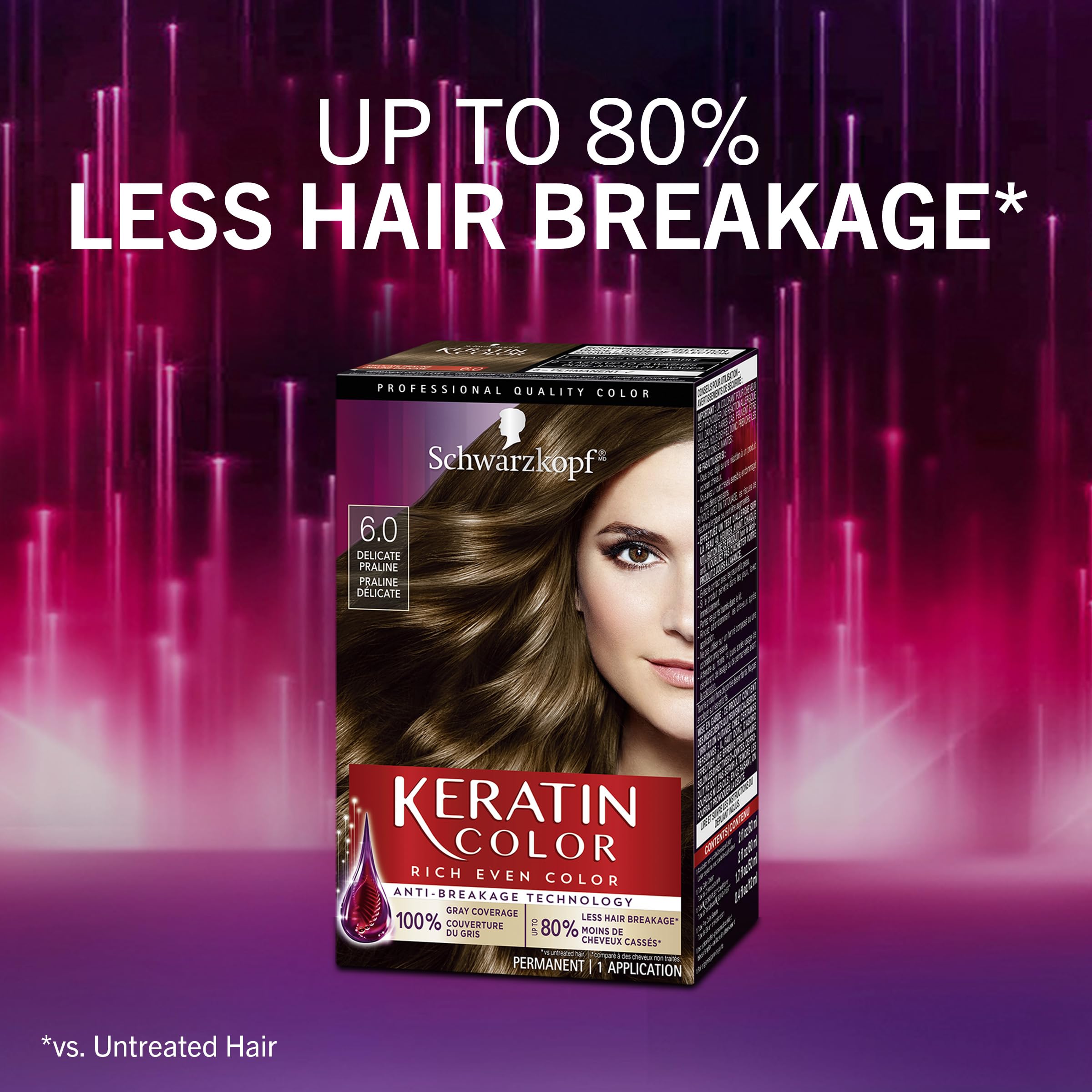 Schwarzkopf Keratin Color Permanent Hair Color Cream, 6.0 Delicate Praline