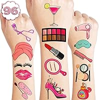 96 PCS Spa Makeup Temporary Tattoo Stickers Theme Birthday Party Decorations Supplies Favors Decor Cute Beauty Cosmetic Nail Tattoos Sticker Gifts for Kids Girls Women School Prizes Carnival Christmas