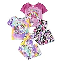 Girls' Fashion Flutter Top and Flared Pants 4 Piece Pajama Set