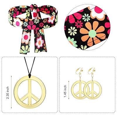 SATINIOR 70s 60s Hippie Costume Set 70s Outfits Accessories for Carnival Party Halloween Women Disco Dress for Girls