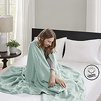 Madison Park Liquid Cotton Luxury Blanket Premium Soft Cozy 100% Ring Spun Cotton For Bed , Couch or Sofa, Full/Queen, Sea Foam