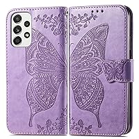 Fashion Charming Butterfly Pattern PU+TPU Phone case with Wallet Card Holder for Samsung Galaxy S23 S22 S21 S20 Ultra Plus FE Cover Skin-Friendly Shockproof Bumper(Light Purple,S22 Ultra)