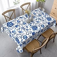 Blue Floral Tablecloth Rectangle Table Cloth Washable Table Cover for Decoration Kitchen Dining Room 60x90 Inch