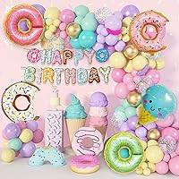 148Pcs Donut Balloons Arch Garland Kit, Donut Birthday Party Decorations Two Sweet One Supplies with Happy Birthday Banner Donuts Ice Cream for Girls Grow Up Baby Shower Decor