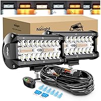 Nilight 2PCS 6.5 Inch 120W LED Light Bar Amber White Strobe 6 Modes Memory Function Off-Road Truck Car ATV SUV Cabin Boat with 16AWG Wiring Harness Kit-2 Lead, 2 Years Warranty