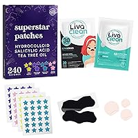 LivaClean (240+48+38 CT) Mixed Stars & Blackhead Strips & Regular Blemish Patches, Hydrocolloid Star Pimple Patches for Healing, Cute Face Stickers, Pore Strips Blackhead Remover for Face
