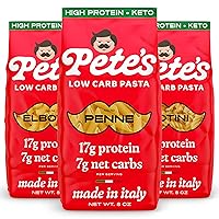 Pete's Pasta Variety Pack 8oz – Penne, Rotini, Elbow – 7g Low Carb Pasta, 17g High Protein Pasta – Authentic Italian Keto Pasta Noodles – Healthy Low Calorie Elbow Pasta – Wheat Pasta Imported from Italy