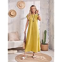 Summer Dresses for Women 2023 Keyhole Back Batwing Sleeve Dress (Color : Mustard Yellow, Size : X-Large)