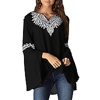 Women's Long Embroidery Bell Sleeve Top