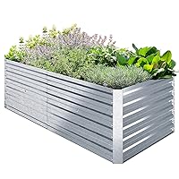 Ohuhu Metal Raised Garden Beds for Vegetables, 6x3x1.9 FT Heightened Extra-Large Reinforced Galvanized Steel Raised Boxes, Heavy Duty Outdoor Planter Box for Seedling Growing Flowers Herbs Succulent