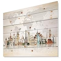Famous Monuments Across World Industrial Wood Wall Decor, Grey Wood Wall Art, Large Architecture Wood Wall Panels Printed On Natural Pine Wood Art