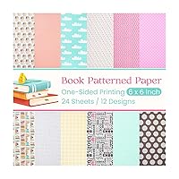 6x6 inch School Books Themed Scrapbook Paper, 24 Sheets Dots Stripes Patterned Paper Single-Sided Decorative Craft Paper for Scrapbooking Journaling Card Making School Project
