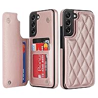 Compatible with Samsung Galaxy S22 5G Wallet Case with Card Holder, RFID Blocking PU Leather Double Magnetic Clasp Protective Shockproof Cover 6.1 inch(Rose Gold)