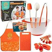 Cooking Essentials Set - 9 Pc. Kit Includes Real Cookware for Kids, Recipes, Apron, Cutting Board, Mixing Bowl, Measuring Cups, Spoons, Birthday Make Homemade Treats