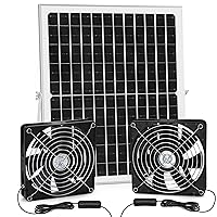 Solar Dual Fan Kit for Intake or Exhaust air, 25W Solar Panel Powered Fan for Chicken Coop, Greenhouse, 5.5 in Bigger Fans with 15 ft Cord, IP67 Waterproof, 3500RPM