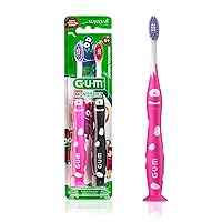 GUM Monsterz Jr Kids’ Toothbrush, Soft Bristled Children’s Toothbrush with Suction Cup, For Ages 5+, 2 Count (Pack of 6)