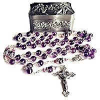 elegantmedical Handmade Bali 925 Sterling Silver Wire Wraped Purple Amethyst Beads Catholic Necklace Rosary Cross & Gift Box