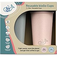 bioGo Reusable Coffee Cups - Faded Pink & Pastel Gray - 16oz x 2 - Microwave & Dishwasher Safe - Perfect for Couples